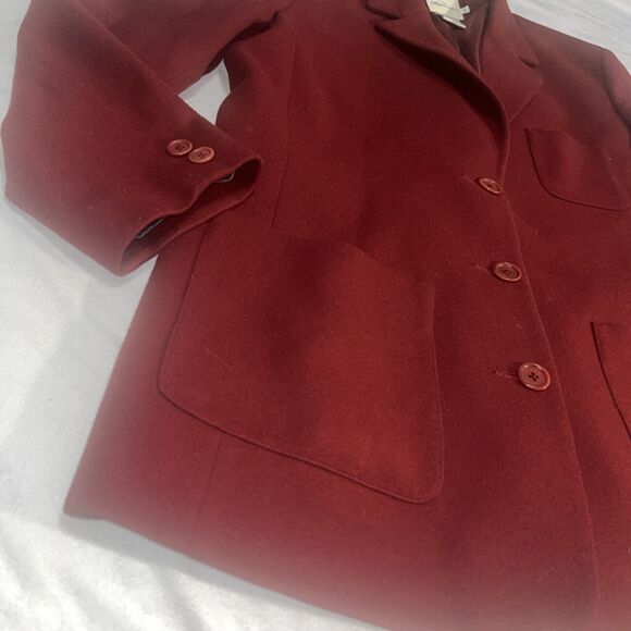 Women’s Faconnable 100% Wool Maroon Coat Sz M Medium W Flaws - Picture 9 of 16